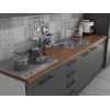 Bucatarie Alfa 260, Cu vitrina, Gri, Blat termic nuc