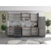 Bucatarie Alfa 260, Cu vitrina, Gri, Blat termic nuc