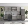 Bucatarie Alfa 260, Cu vitrina, Gri, Blat termic travertin