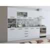 Bucatarie Alfa 300, corp hota si soldat, cu vitrina, alb, blat termic travertin