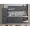 Bucatarie Alfa 240, Corp hota, Cu vitrina, Gri, Blat termic alb