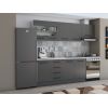 Bucatarie Alfa 240, Corp hota, Cu vitrina, Gri, Blat termic alb