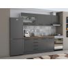 Bucatarie Alfa 240, Corp hota, Cu vitrina, Gri, Blat termic nuc