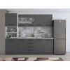 Bucatarie Alfa 240, Soldat, Cu vitrina, Gri, Blat termic alb