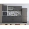 Bucatarie Alfa 240, Soldat, Cu vitrina, Gri, Blat termic alb