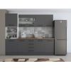 Bucatarie Alfa 240, Soldat, Cu vitrina, Gri, Blat termic nuc