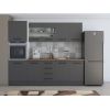 Bucatarie Alfa 240, Soldat, Cu vitrina, Gri, Blat termic nuc