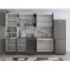 Bucatarie Alfa 240, Soldat, Cu vitrina, Gri, Blat termic nuc