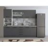 Bucatarie Alfa 240, Soldat, Cu vitrina, Gri, Blat termic travertin