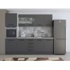 Bucatarie Alfa 240, Soldat, Cu vitrina, Gri, Blat termic travertin