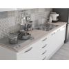 Bucatarie Alfa 260, Cu vitrina, Alb lucios, Blat termic travertin