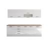 Bucatarie Alfa 260, Cu vitrina, Alb lucios, Blat termic nuc