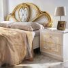 Dormitor Clarissa, alb/auriu, pat 160x200 cm, dulap cu 6 usi, comoda, 2 noptiere