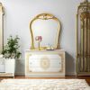 Dormitor Clarissa, alb/auriu, pat 160x200 cm, dulap cu 6 usi, comoda, 2 noptiere