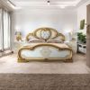 Dormitor Clarissa, alb/auriu, pat 160x200 cm, dulap cu 6 usi, comoda, 2 noptiere