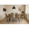Set masa MBS-43 sticla, 150x80cm, cu 6 scaune tapitate bej