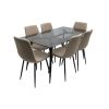 Set masa MBS-43 sticla, 150x80cm, cu 6 scaune tapitate bej