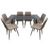 Set masa MBS-43 sticla, 150x80cm, cu 6 scaune tapitate bej