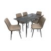 Set masa MBS-43 sticla, 150x80cm, cu 6 scaune tapitate bej
