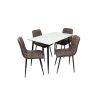 Set masa MBS-97 alb, cu 4 scaune tapitate ML-4 maro