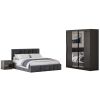 Set dormitor Cozy gri inchis, dulap Radu 180 cm Gri, cu oglinda