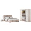 Set dormitor Cozy cappuccino, dulap Sara 200 cm Pin, cu oglinda