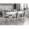 Set masa extensibila jork 160-200 cm, lemn masiv alb, cu 6 scaune tapitate stofa alb, S-38 b14 24B