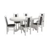 Set masa extensibila jork 160-200 cm, lemn masiv alb, cu 6 scaune tapitate stofa alb, S-38 b14 24B