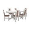 Set masa extensibila jork 160-200 cm, lemn masiv alb, cu 6 scaune tapitate stofa alb, s-37 Boss 7 25b