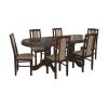 Set masa extensibila jork 160-200 cm, lemn masiv nuc, cu 6 scaune tapitate stofa maro, s-37 O2