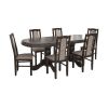 Set masa extensibila jork 160-200 cm, lemn masiv nuc, cu 6 scaune tapitate stofa maro, s-37 W2