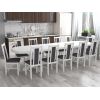 Set masa extensibila jork 250-300x100 cm, lemn masiv alb, cu 12 scaune tapitate stofa gri, s-38 B24B