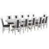 Set masa extensibila jork 250-300x100 cm, lemn masiv alb, cu 12 scaune tapitate stofa gri, s-38 B24B