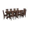 Set masa extensibila jork 250-300x100 cm, lemn masiv nuc, cu 12 scaune tapitate stofa maro, s-37 O15