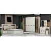 Dormitor Navara, alb, pat 160x200 cm, dulap cu 6 usi, 2 noptiere, comoda