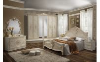 Dormitor Bloosom, alb, pat 160x190 cm, dulap cu 2 usi culisante, 2 noptiere, comoda