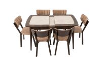 Set masa extensibila 120x150 cm cu 6 scaune tapitate, mb-13 max5 si s-37 boss7 w11, wenge, lemn masiv, stofa
