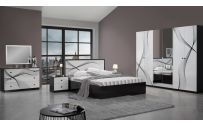 Dormitor Fantasia, alb/nuc,160×200 cm, dulap 180 cm, pat 160 x 200 cm, 2 noptiere, comoda