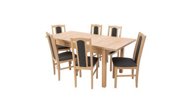 Set masa extensibila 140x180cm cu 6 scaune tapitate, mb-21 modena1 si s-37 boss7 s11, sonoma, lemn masiv de fag, stofa