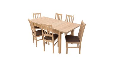 Set masa extensibila 140-180x80 cm cu 6 scaune tapitate, mb-21 modena1 si s-38 boss10 s6, sonoma, lemn masiv de fag, stofa