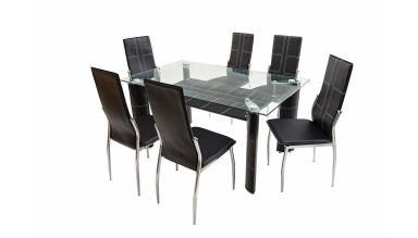 Set masa mb-06n cu 6 scaune s-07n, negru