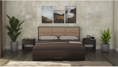 Pat solano wenge cu noptiere, tablie tapitata camel, 160x200 cm