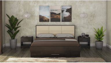 Pat solano wenge cu noptiere, tablie tapitata crem, 160x200 cm