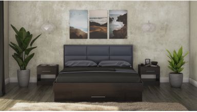 Pat solano wenge cu noptiere, tablie tapitata gri, 160x200 cm