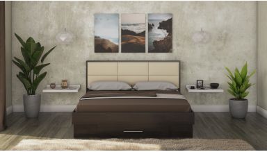 Pat solano wenge cu noptiere si saltea, tablie tapitata crem, 140×200 cm