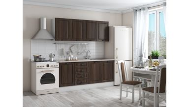 Bucatarie maya 180 cm, nuc columbia, blat kastamonu travertin 28 mm, fronturi mdf