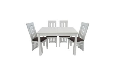 Set masa extensibila 120x150 cm cu 4 scaune tapitate, mb-13 max5 si s-104 so, alb, lemn masiv, stofa