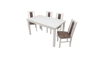 Set masa extensibila 120x150cm cu 4 scaune tapitate, mb-13 max5 si s-37 boss7 b18a, alb, lemn masiv de fag, stofa