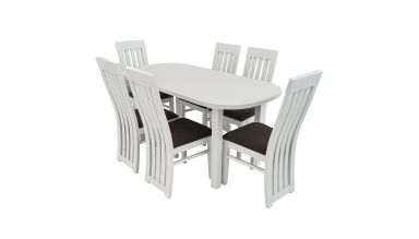Set masa extensibila 160x200 cm cu 6 scaune tapitate, mb-12 venus1 si s-104 so, alb, lemn masiv, stofa