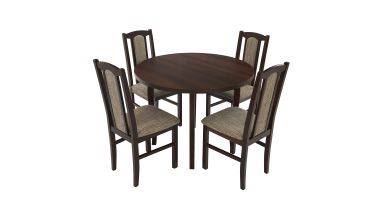 Set masa fixa 100 cm cu 4 scaune tapitate, mb-12 poli3 si s-37 boss7 o2, nuc, lemn masiv, stofa